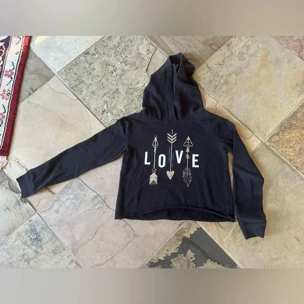 Justice Active Black LOVE Arrow Graphic Fleece Hoodie Boho Western Girls 10